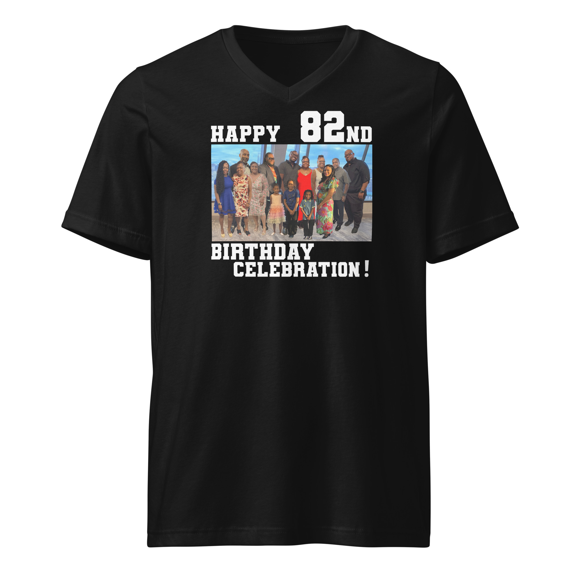 HAPPY 82ND BIRTHDAY CELEBRATION | UNISEX | V-NECK | BLACK