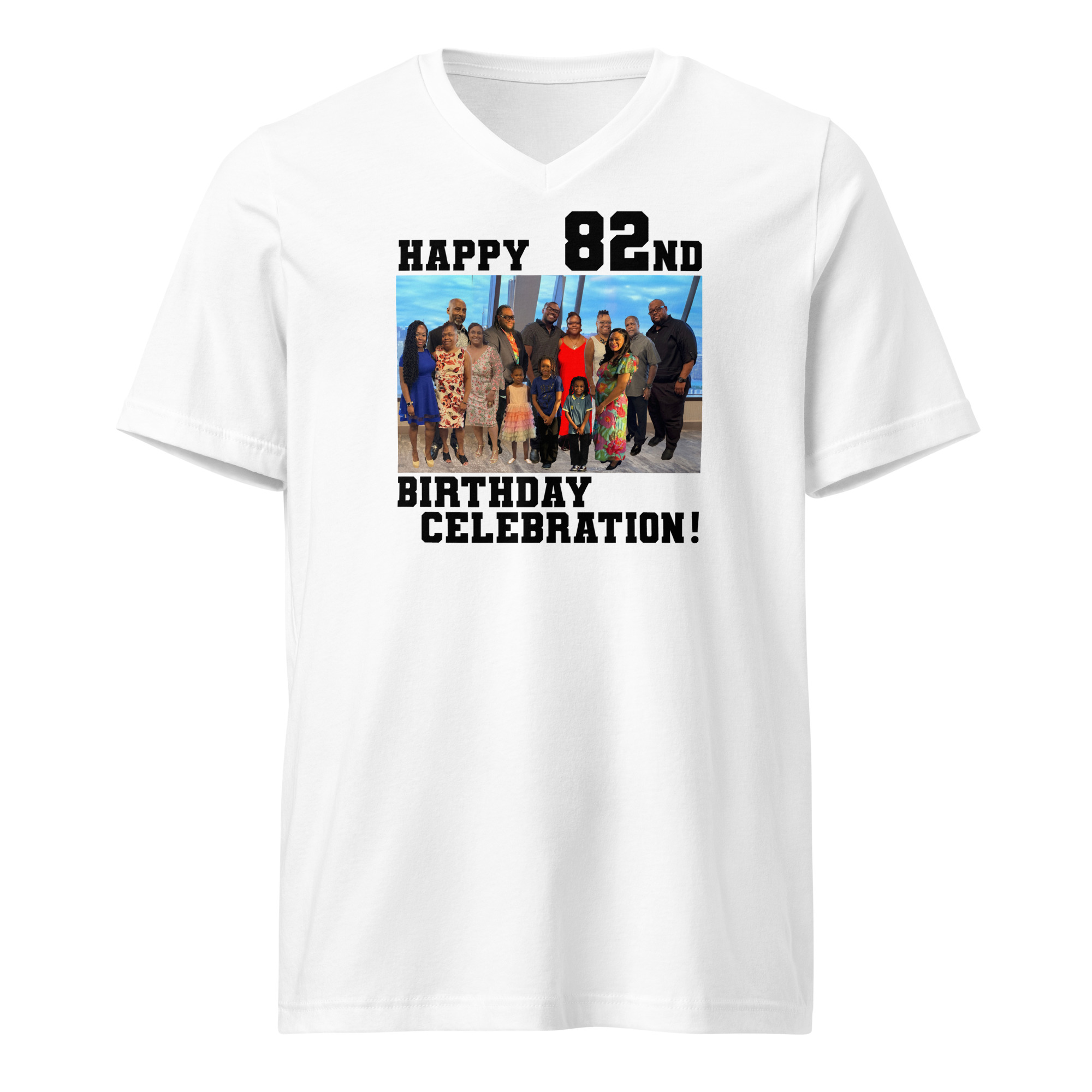 HAPPY 82ND BIRTHDAY CELEBRATION | UNISEX | V-NECK | WHITE - Image 5