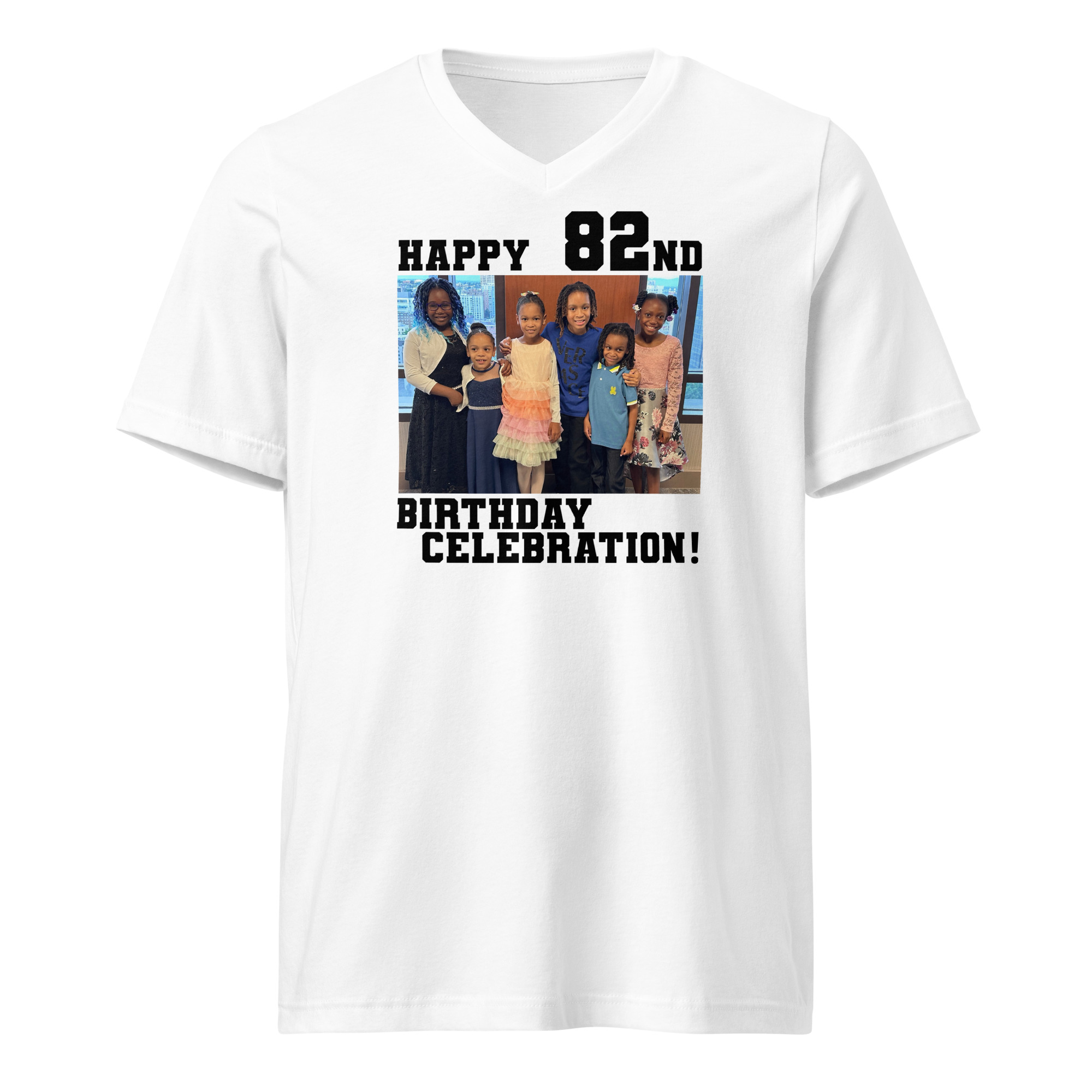 HAPPY 82ND BIRTHDAY CELEBRATION – COUSINS | V-NECK | WHITE